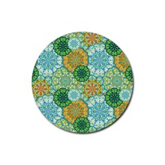 Forest Spirits  Green Mandalas  Rubber Round Coaster (4 Pack) by bunart