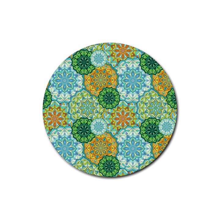 Forest Spirits. Green mandalas. Rubber Round Coaster (4 pack)