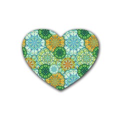 Forest Spirits  Green Mandalas  Rubber Coaster (heart) by bunart