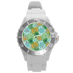 Forest Spirits  Green Mandalas  Round Plastic Sport Watch (l) by bunart