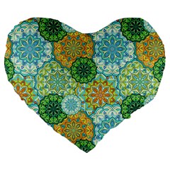 Forest Spirits  Green Mandalas  Large 19  Premium Heart Shape Cushion by bunart