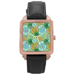 Forest Spirits  Green Mandalas  Rose Gold Leather Watch  by bunart