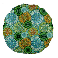 Forest Spirits  Green Mandalas  Large 18  Premium Flano Round Cushion  by bunart