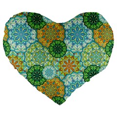 Forest Spirits  Green Mandalas  Large 19  Premium Flano Heart Shape Cushion