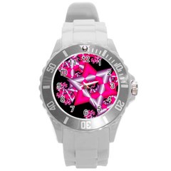 Star Of David On Black Round Plastic Sport Watch (l) by Simbadda