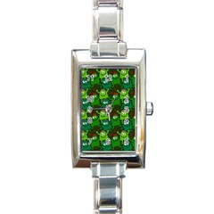 Seamless Little Cartoon Men Tiling Pattern Rectangle Italian Charm Watch by Simbadda