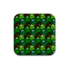 Seamless Little Cartoon Men Tiling Pattern Rubber Square Coaster (4 Pack)  by Simbadda