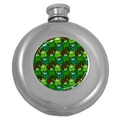 Seamless Little Cartoon Men Tiling Pattern Round Hip Flask (5 Oz) by Simbadda