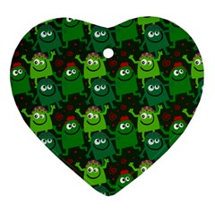 Seamless Little Cartoon Men Tiling Pattern Heart Ornament (two Sides) by Simbadda