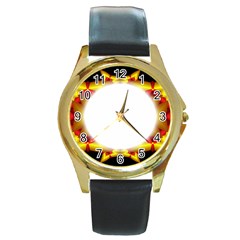 Circle Fractal Frame Round Gold Metal Watch