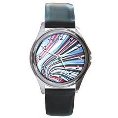 Wavy Stripes Background Round Metal Watch by Simbadda