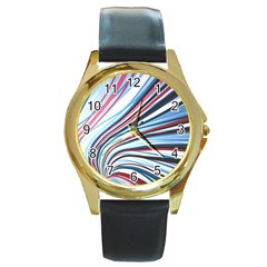 Wavy Stripes Background Round Gold Metal Watch by Simbadda