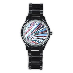 Wavy Stripes Background Stainless Steel Round Watch by Simbadda