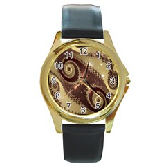 Space Fractal Abstraction Digital Computer Graphic Round Gold Metal Watch by Simbadda