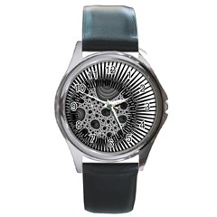 Fractal Background Black Manga Rays Round Metal Watch by Simbadda