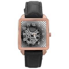 Fractal Background Black Manga Rays Rose Gold Leather Watch  by Simbadda