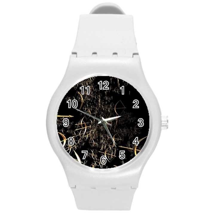 Golden Bows And Arrows On Black Round Plastic Sport Watch (M)