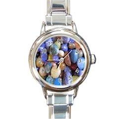 Rock Tumbler Used To Polish A Collection Of Small Colorful Pebbles Round Italian Charm Watch by Simbadda