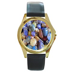 Rock Tumbler Used To Polish A Collection Of Small Colorful Pebbles Round Gold Metal Watch by Simbadda