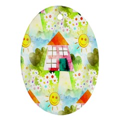 Summer House And Garden A Completely Seamless Tile Able Background Ornament (oval) by Simbadda