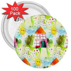 Summer House And Garden A Completely Seamless Tile Able Background 3  Buttons (100 Pack)  by Simbadda