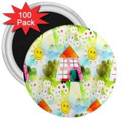 Summer House And Garden A Completely Seamless Tile Able Background 3  Magnets (100 Pack) by Simbadda