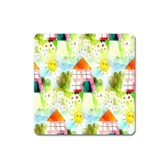 Summer House And Garden A Completely Seamless Tile Able Background Square Magnet by Simbadda