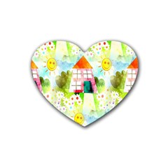 Summer House And Garden A Completely Seamless Tile Able Background Rubber Coaster (heart)  by Simbadda