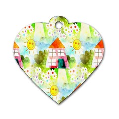 Summer House And Garden A Completely Seamless Tile Able Background Dog Tag Heart (one Side) by Simbadda