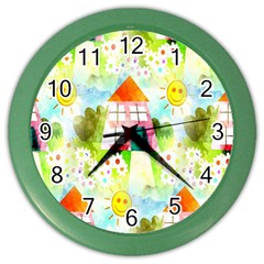 Summer House And Garden A Completely Seamless Tile Able Background Color Wall Clocks by Simbadda