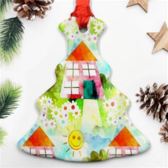 Summer House And Garden A Completely Seamless Tile Able Background Christmas Tree Ornament (two Sides) by Simbadda