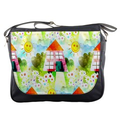 Summer House And Garden A Completely Seamless Tile Able Background Messenger Bags by Simbadda