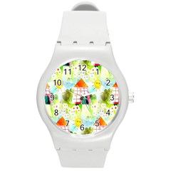 Summer House And Garden A Completely Seamless Tile Able Background Round Plastic Sport Watch (m) by Simbadda