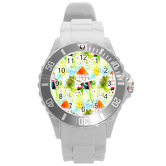 Summer House And Garden A Completely Seamless Tile Able Background Round Plastic Sport Watch (l) by Simbadda