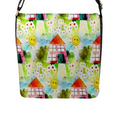 Summer House And Garden A Completely Seamless Tile Able Background Flap Messenger Bag (l)  by Simbadda