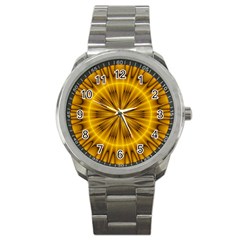 Fractal Yellow Kaleidoscope Lyapunov Sport Metal Watch by Simbadda