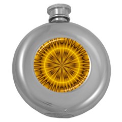 Fractal Yellow Kaleidoscope Lyapunov Round Hip Flask (5 Oz) by Simbadda