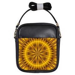 Fractal Yellow Kaleidoscope Lyapunov Girls Sling Bags by Simbadda