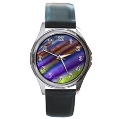 Fractal Color Stripes Round Metal Watch