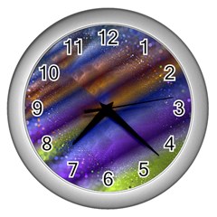 Fractal Color Stripes Wall Clocks (Silver) 