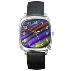 Fractal Color Stripes Square Metal Watch