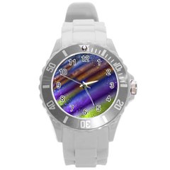 Fractal Color Stripes Round Plastic Sport Watch (L)