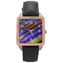 Fractal Color Stripes Rose Gold Leather Watch 