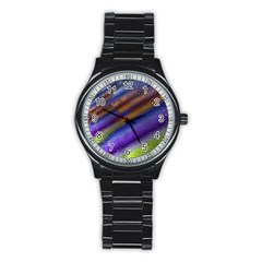 Fractal Color Stripes Stainless Steel Round Watch