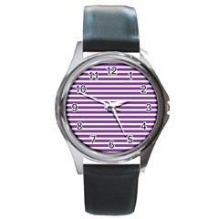 Horizontal Stripes Purple Round Metal Watch