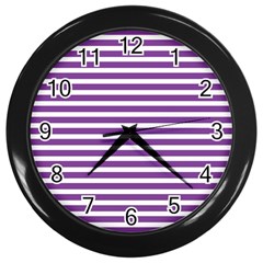 Horizontal Stripes Purple Wall Clocks (black)