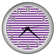 Horizontal Stripes Purple Wall Clocks (silver)  by Mariart