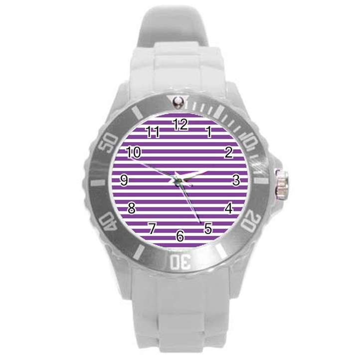 Horizontal Stripes Purple Round Plastic Sport Watch (L)