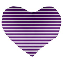 Horizontal Stripes Purple Large 19  Premium Heart Shape Cushions by Mariart