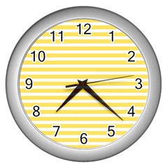 Horizontal Stripes Yellow Wall Clocks (silver) 